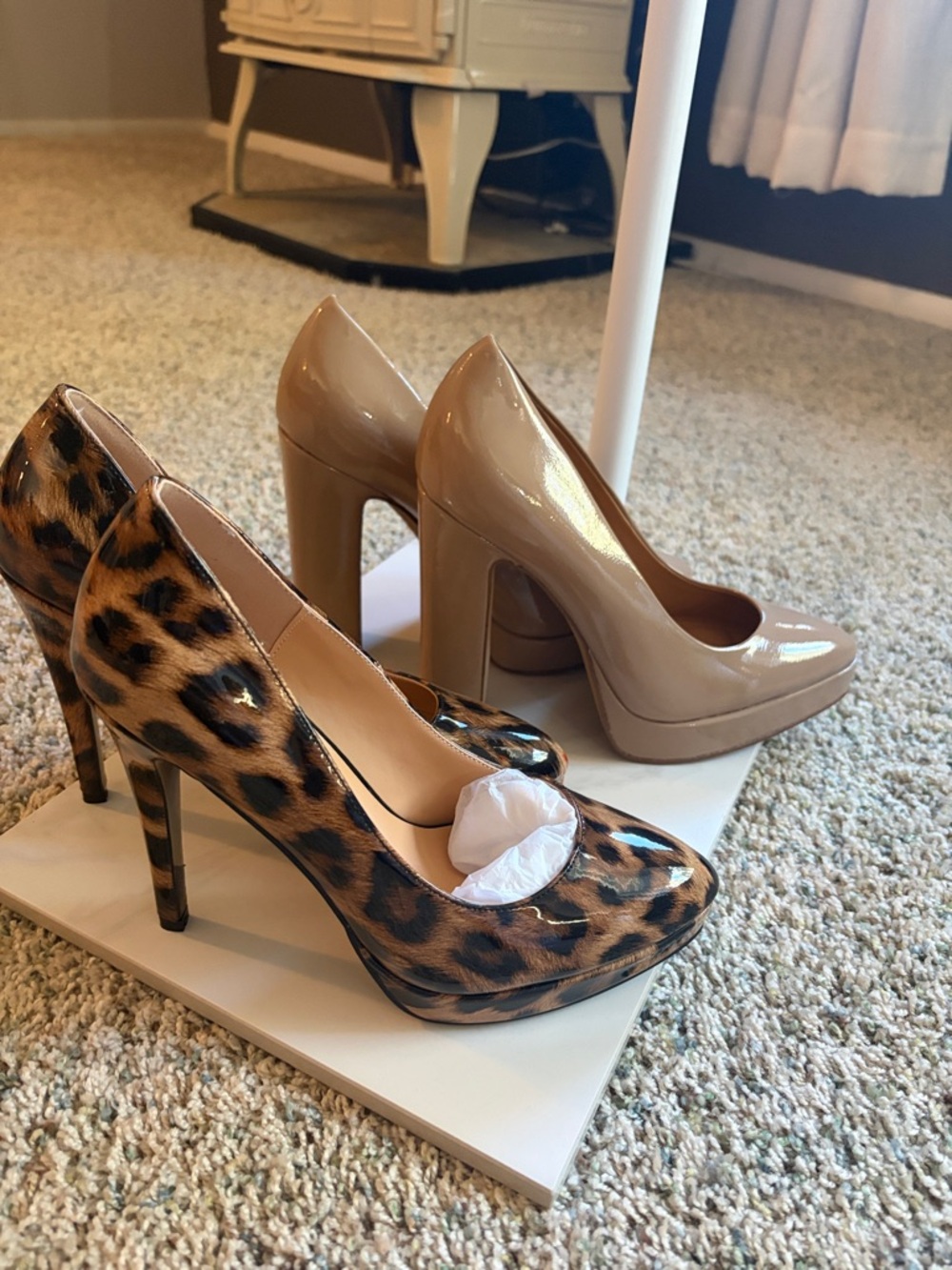 Jessica Simpson Nude Patent Platform Pumps & Leopard Print Heels- 2 for 1